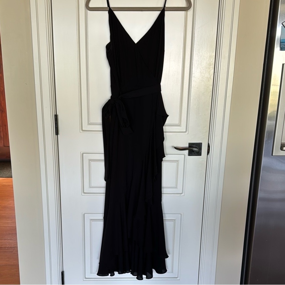 J. Crew Elegant Black V-Neck Dress with Tie Waist